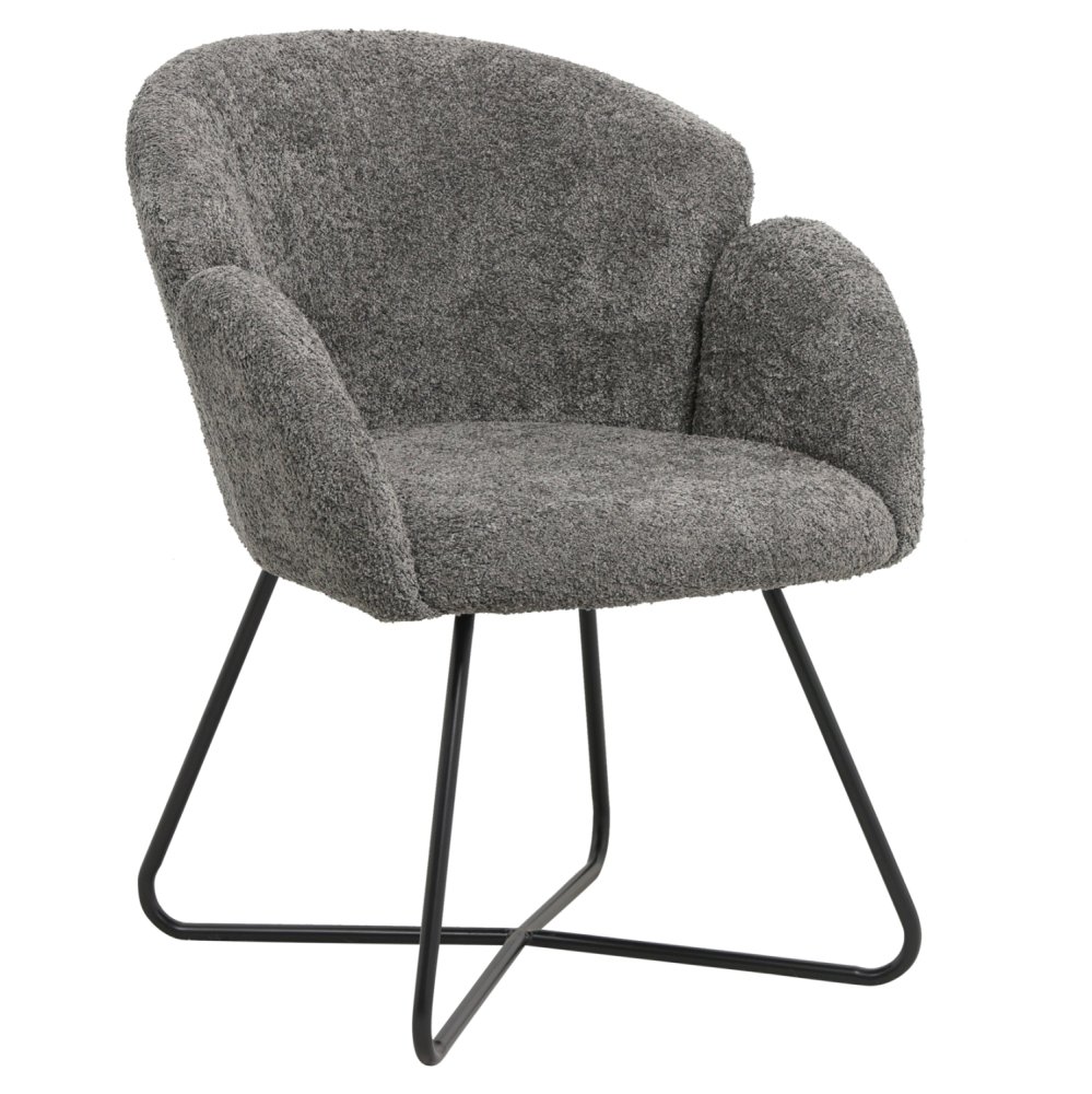 ARMCHAIR GREY BOUCLE-BLACK METAL BASE 82x62x72Hcm