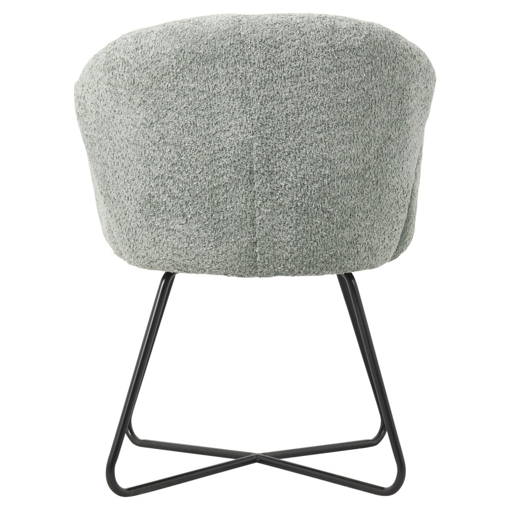 SESSEL IN PISTAZIEN GRÜN BOUCLE -SCHWARZES METALL.BEINE KREUZ 82x62x72Hm