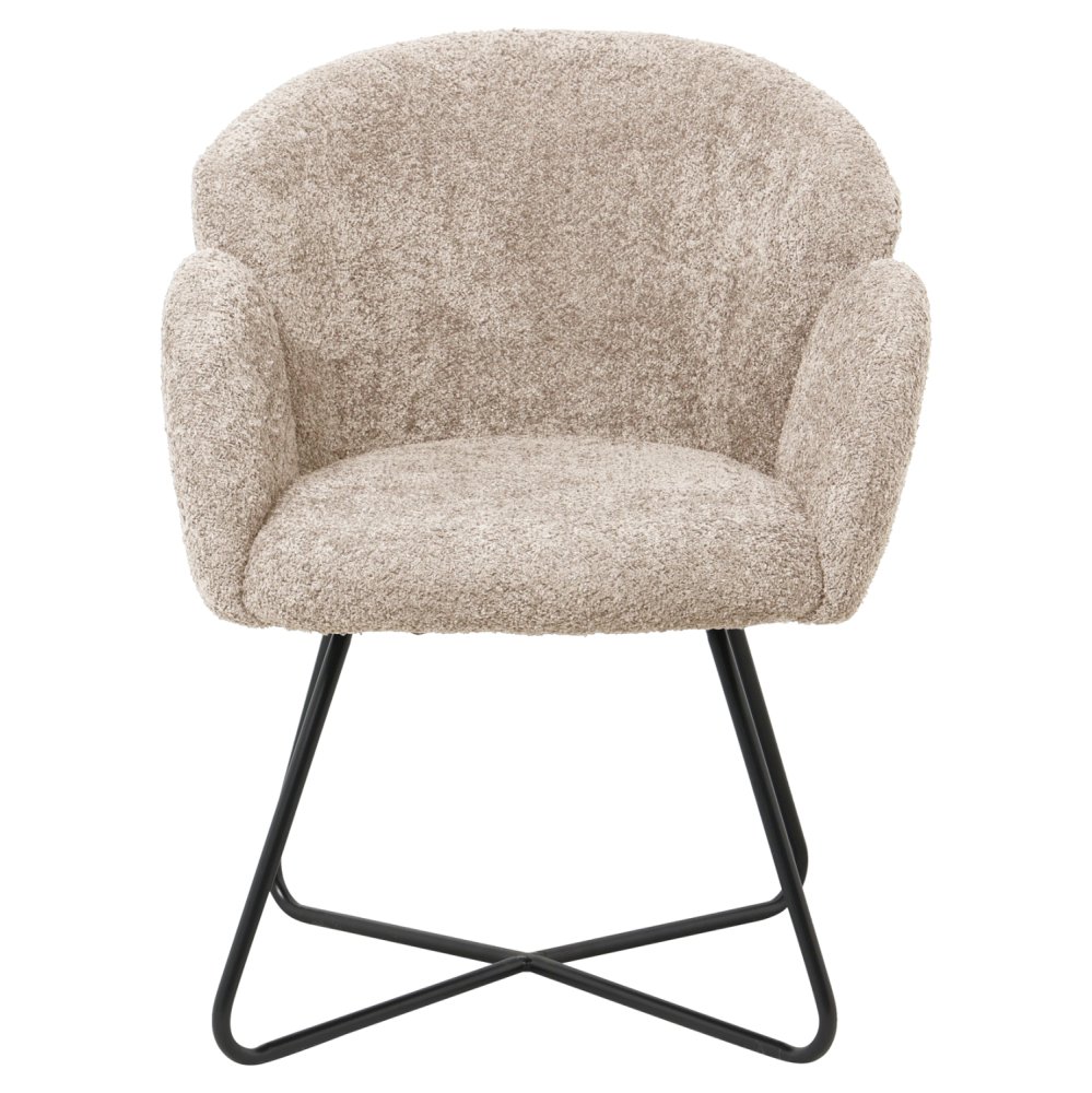 ARMCHAIR BEIGE BOUCLE-BLACK METAL BASE 82x62x72Hcm