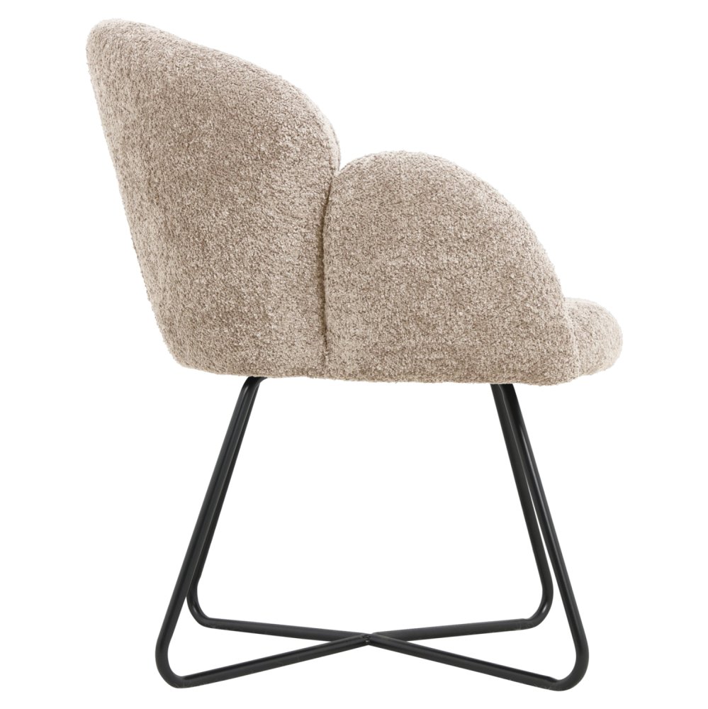 ARMCHAIR BEIGE BOUCLE-BLACK METAL BASE 82x62x72Hcm