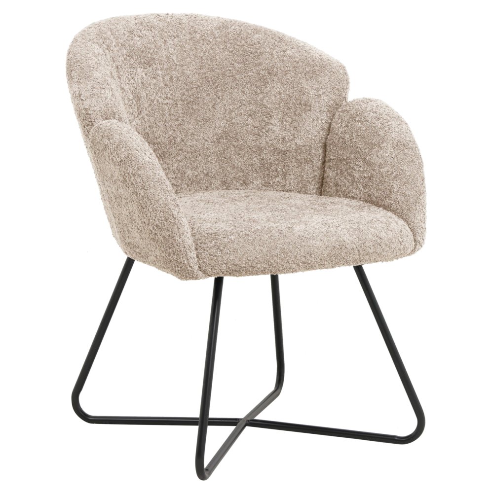 ARMCHAIR BEIGE BOUCLE-BLACK METAL BASE 82x62x72Hcm