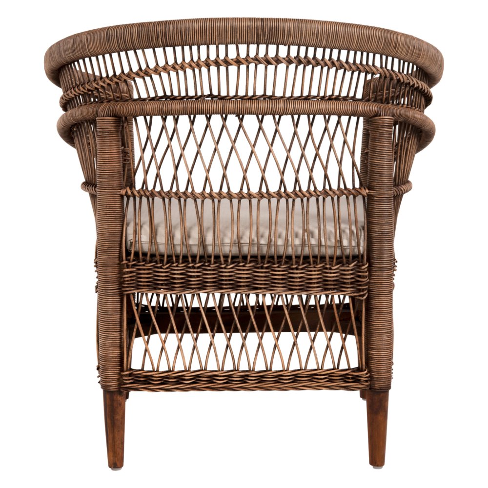 ARMCHAIR MALAWI MAHOGANY WOOD WITH RATTAN IN BROWN WITH WHITE CUSHION 80x70x86Hcm