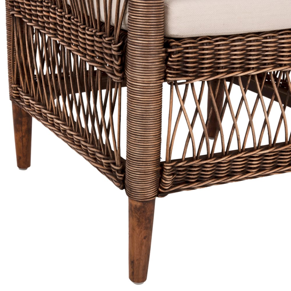 ARMCHAIR MALAWI MAHOGANY WOOD WITH RATTAN IN BROWN WITH WHITE CUSHION 80x70x86Hcm