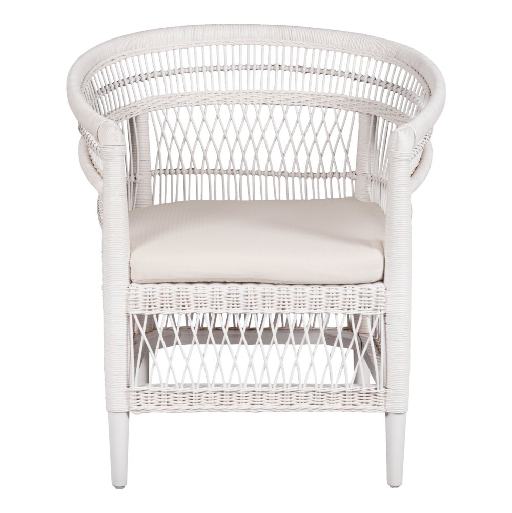 ARMCHAIR MALAWI MAHOGANY WOOD WITH RATTAN IN WHITE WITH WHITE CUSHION 80x70x86Hcm