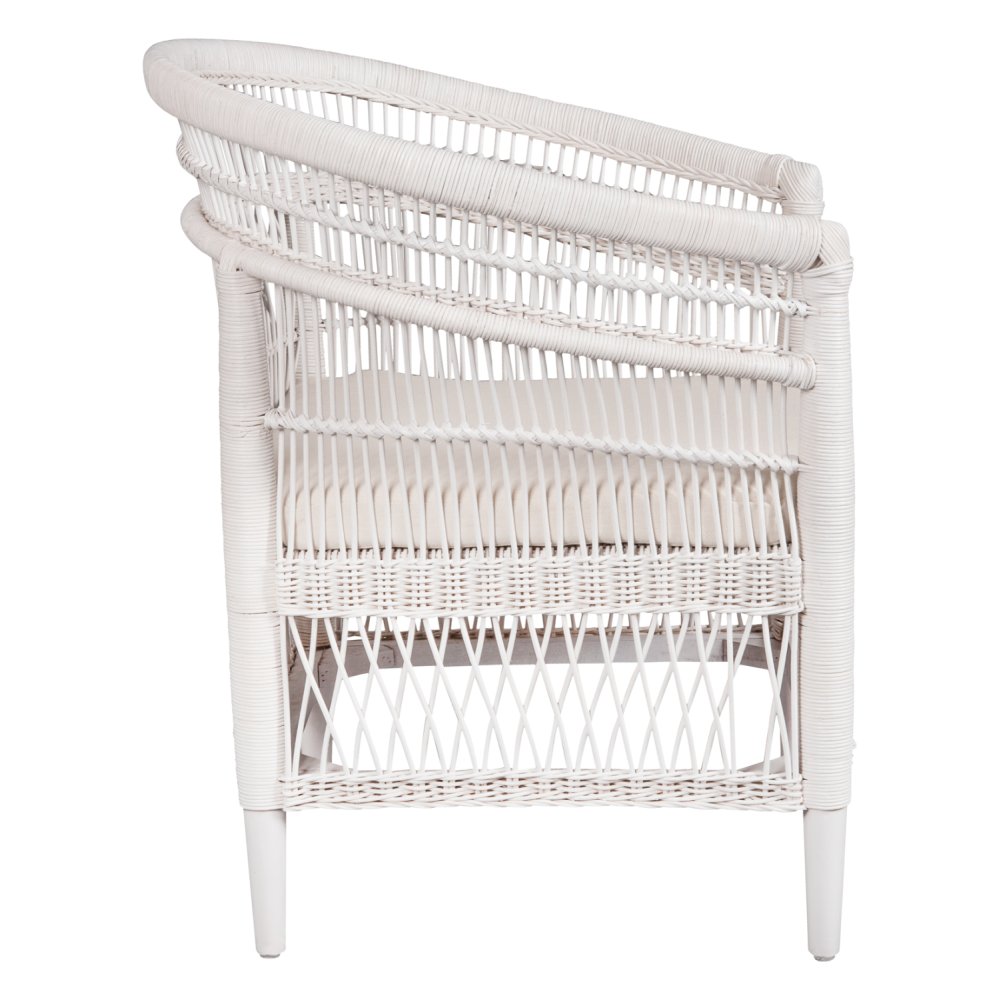 ARMCHAIR MALAWI MAHOGANY WOOD WITH RATTAN IN WHITE WITH WHITE CUSHION 80x70x86Hcm