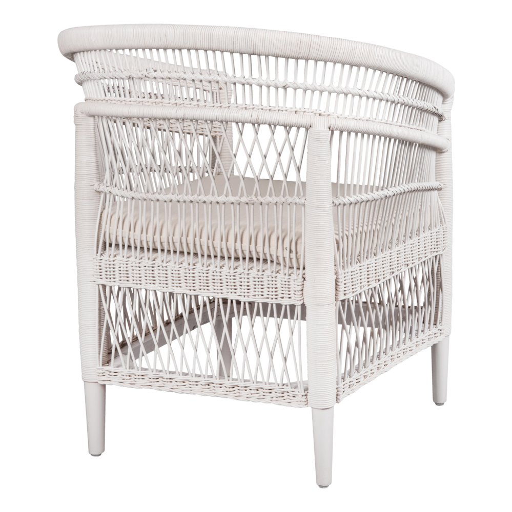 ARMCHAIR MALAWI MAHOGANY WOOD WITH RATTAN IN WHITE WITH WHITE CUSHION 80x70x86Hcm