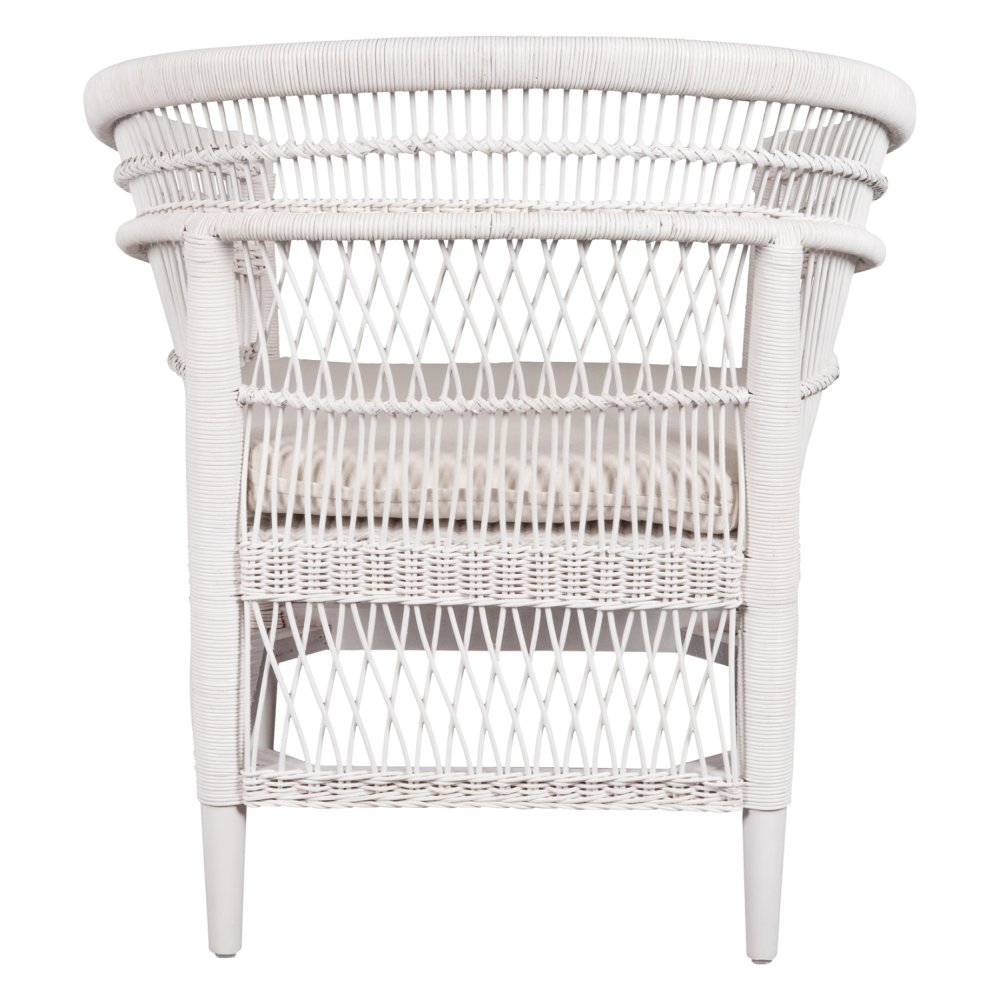 ARMCHAIR MALAWI MAHOGANY WOOD WITH RATTAN IN WHITE WITH WHITE CUSHION 80x70x86Hcm