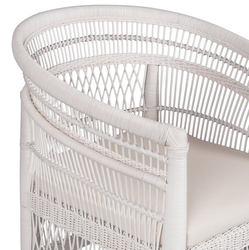 ARMCHAIR MALAWI MAHOGANY WOOD WITH RATTAN IN WHITE WITH WHITE CUSHION 80x70x86Hcm