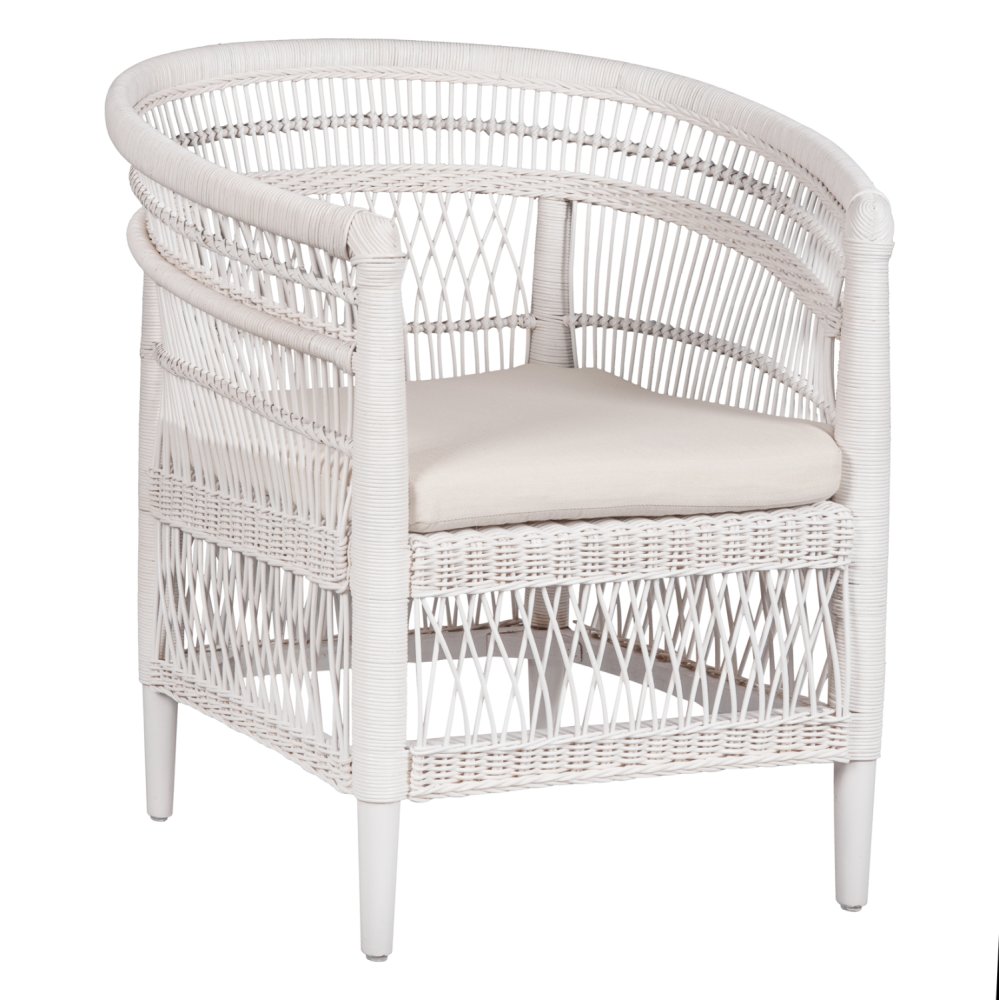 ARMCHAIR MALAWI MAHOGANY WOOD WITH RATTAN IN WHITE WITH WHITE CUSHION 80x70x86Hcm