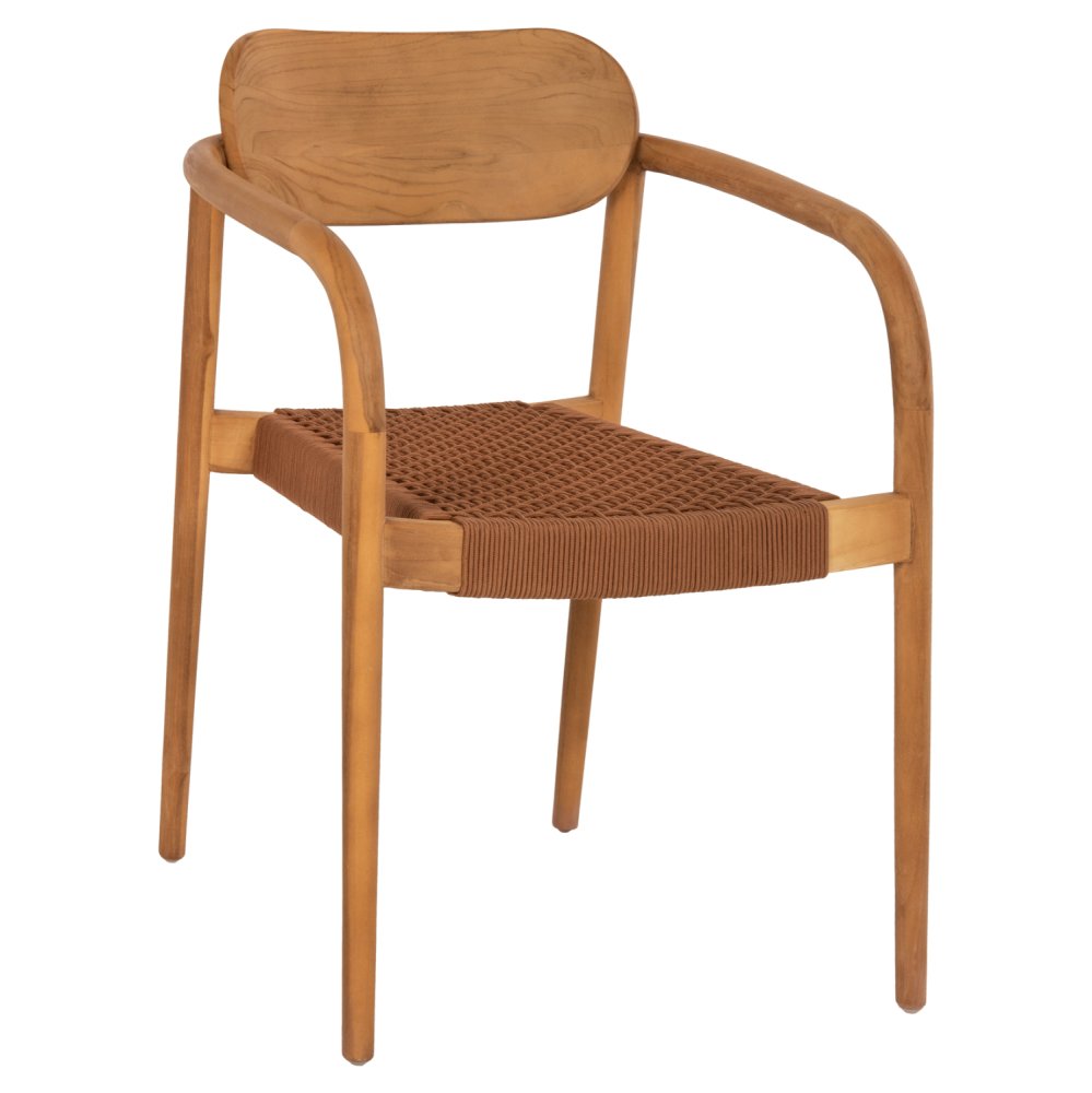 ARMCHAIR OSLO TEAK WOOD IN NATURAL & BROWN ROPE 55x54x80Hcm