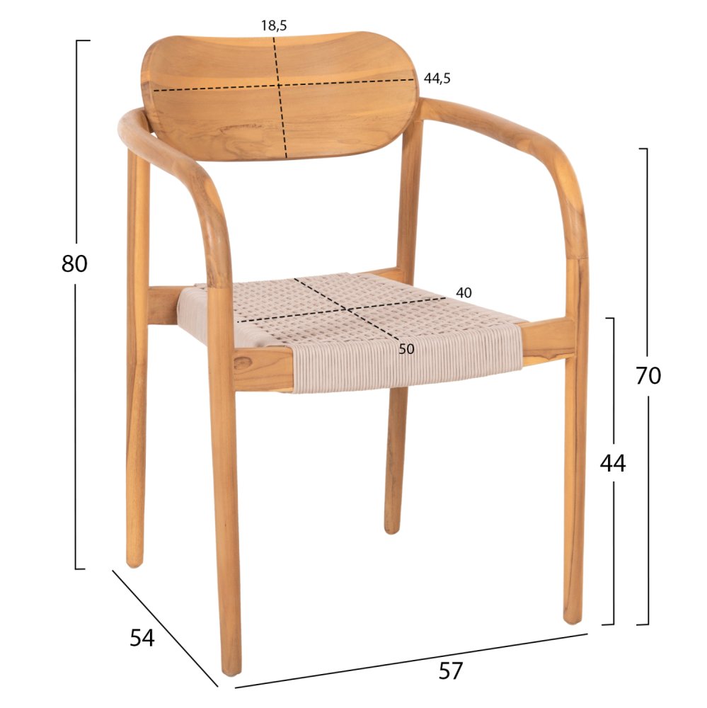 SESSEL NATÜRLICHES TEAKHOLZ & BEIGEM SEIL 55x54x80cm