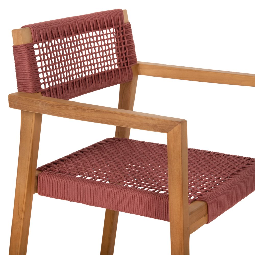 ARMCHAIR CHARLOTTE TEAK WOOD IN NATURAL & PINK ROPE 59x54x83Hcm