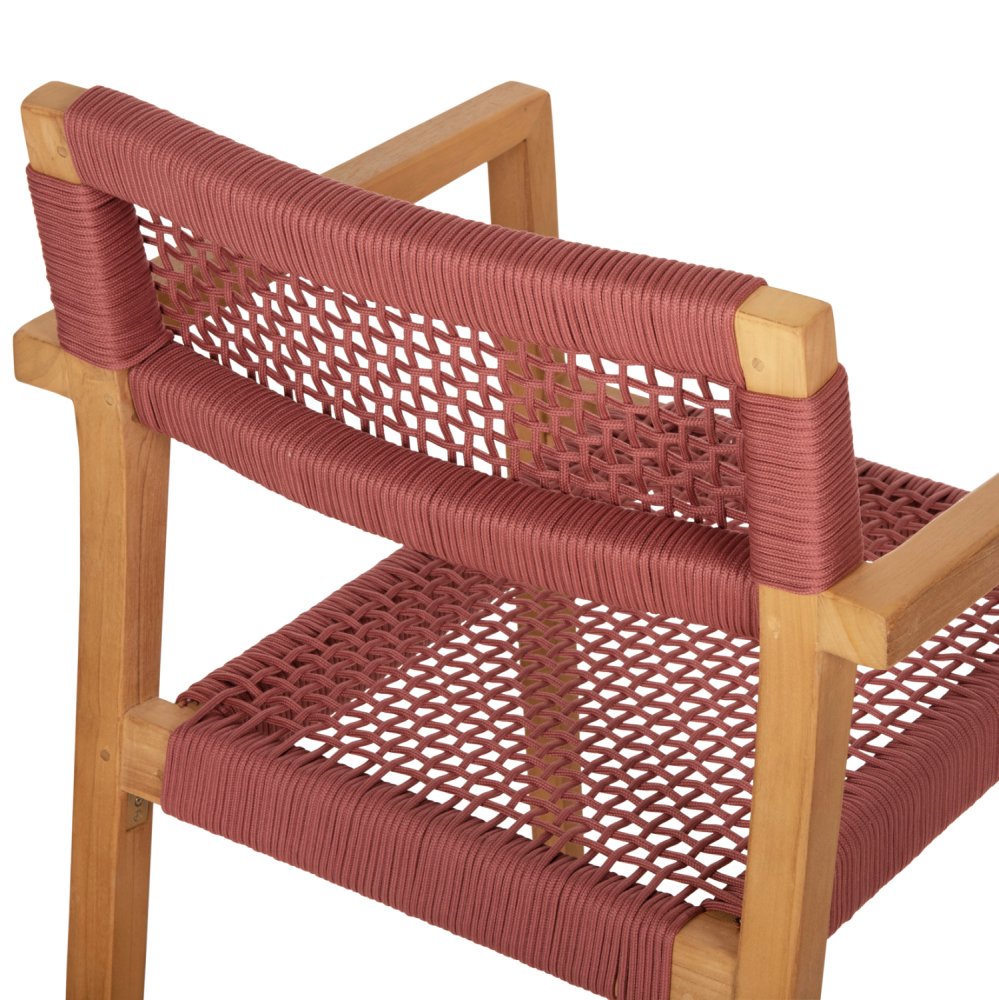 ARMCHAIR CHARLOTTE TEAK WOOD IN NATURAL & PINK ROPE 59x54x83Hcm