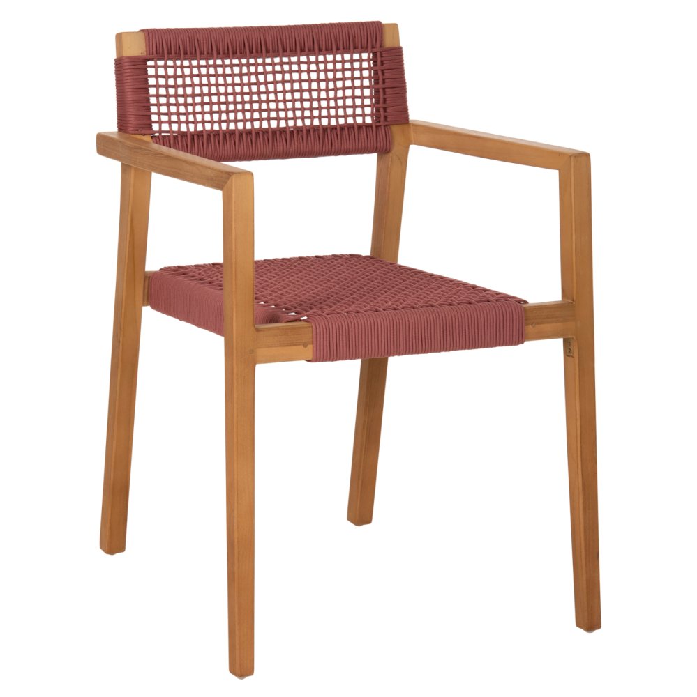 ARMCHAIR CHARLOTTE TEAK WOOD IN NATURAL & PINK ROPE 59x54x83Hcm
