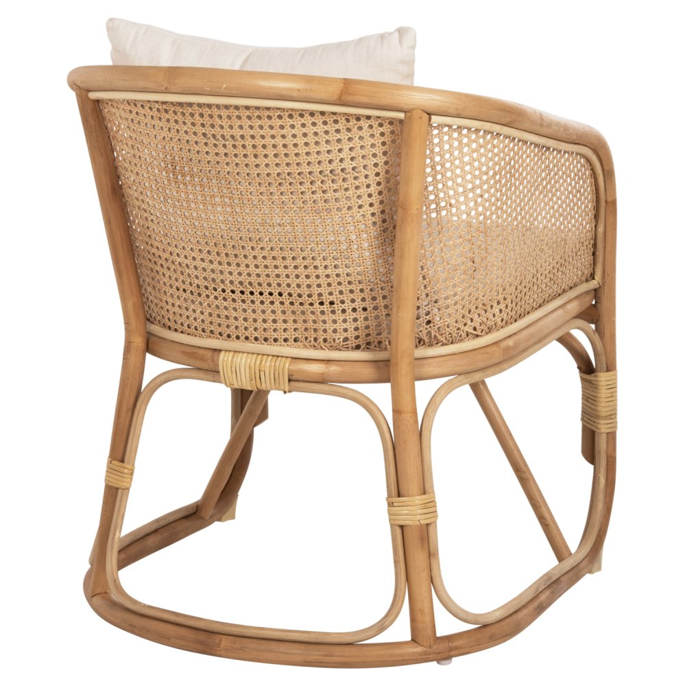 SESSEL NIKO RATTAN IN NATURPOLIERTER FARBE-WEIßE KISSEN 61x72x75-80Hcm