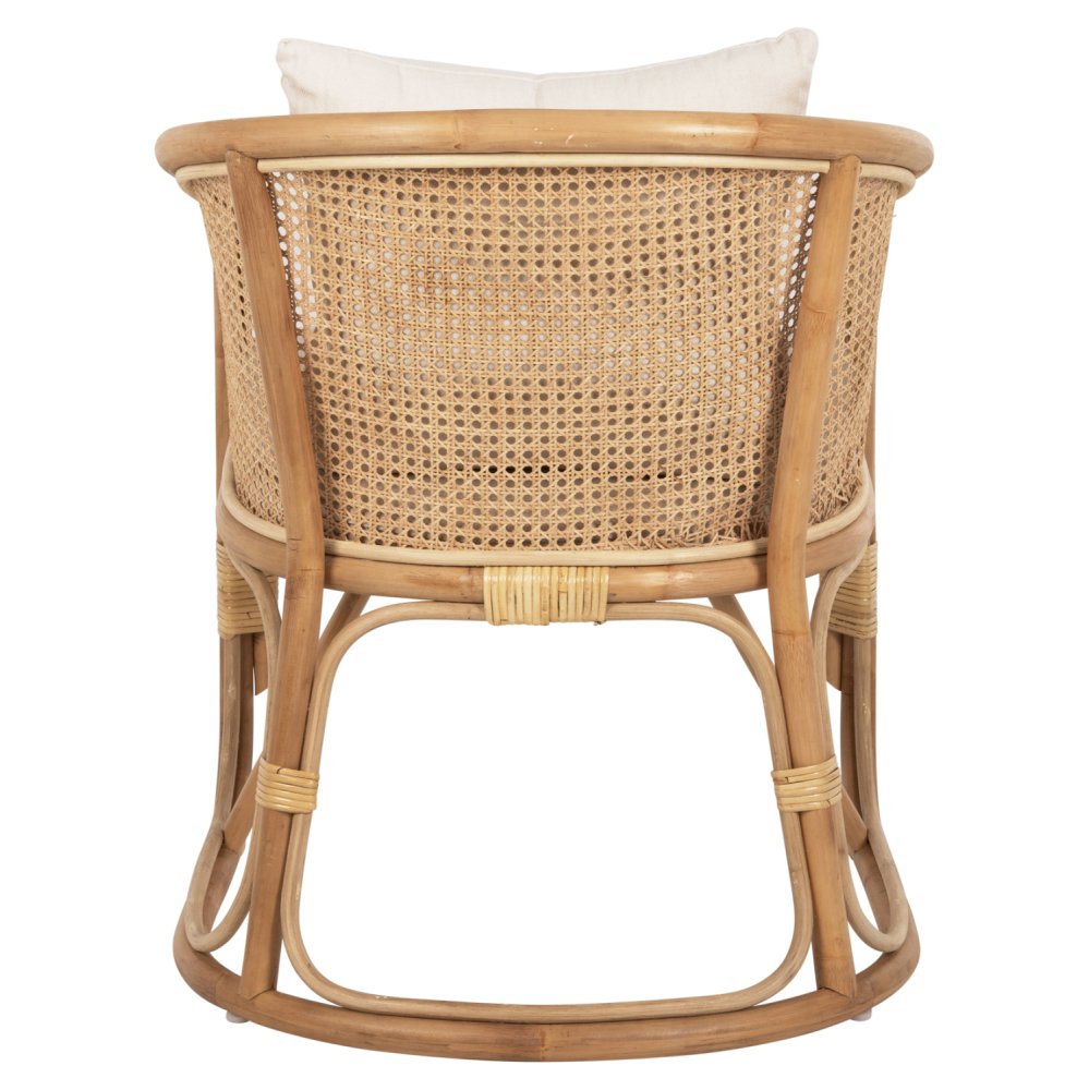 SESSEL NIKO RATTAN IN NATURPOLIERTER FARBE-WEIßE KISSEN 61x72x75-80Hcm