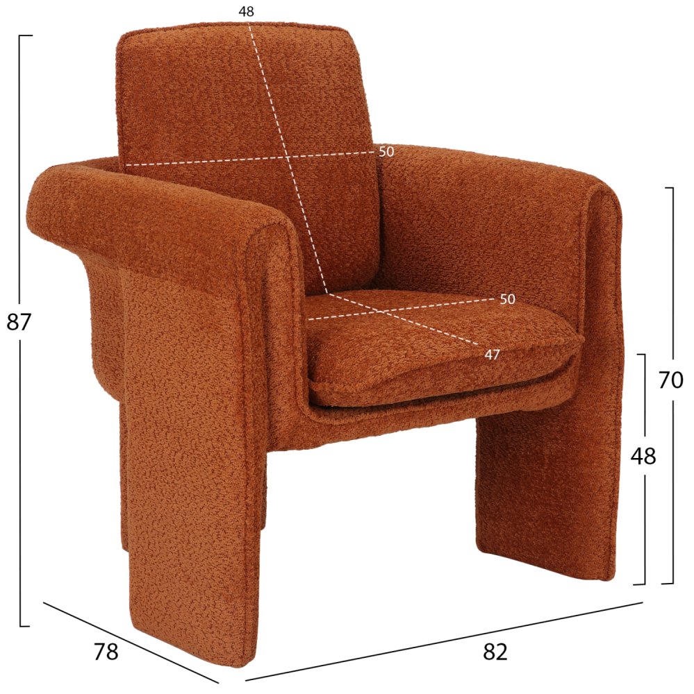 SESSEL ROT ORANGE IN STOFF-METALLGESTELL 82x78x87Hcm
