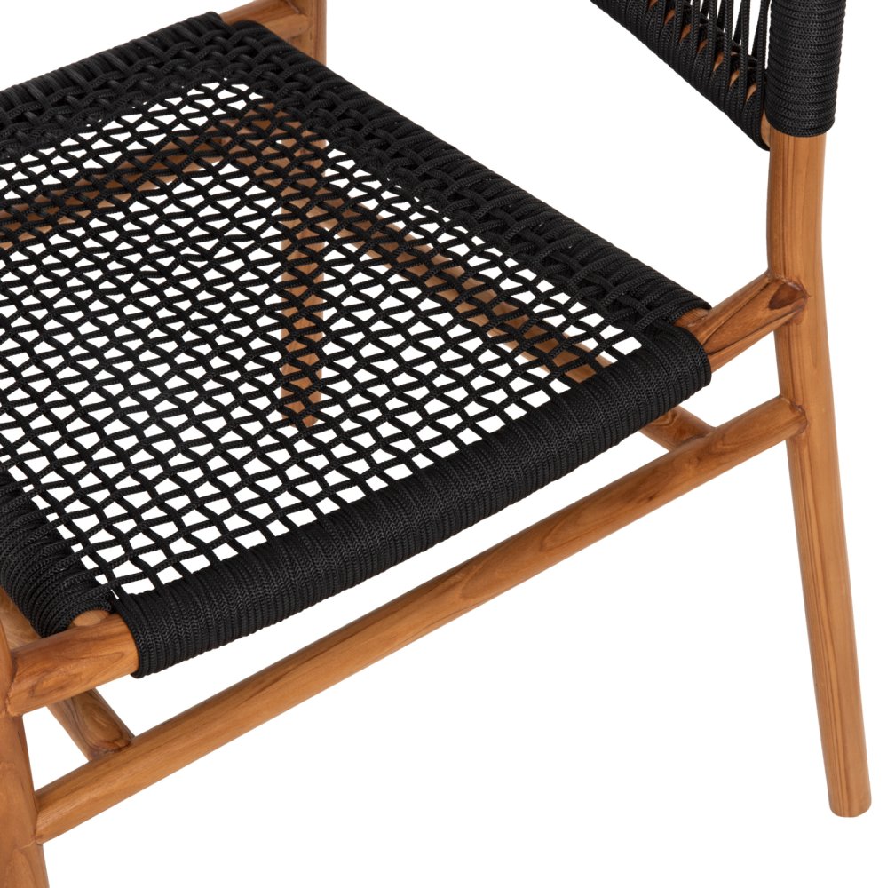 DINING ARMCHAIR IRVING TEAK WOOD IN NATURAL COLOR AND BLACK ROPE 62x55x75Hcm
