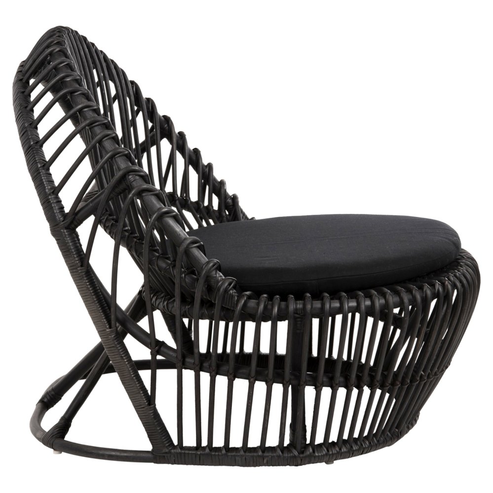 ARMCHAIR ENTROPY NATURAL POLISHED RATTAN WITH CUSHION-BLACK 80x97x85Hcm