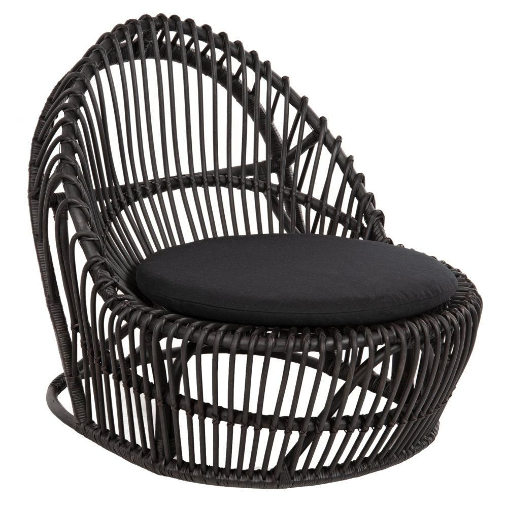 ARMCHAIR ENTROPY NATURAL POLISHED RATTAN WITH CUSHION-BLACK 80x97x85Hcm