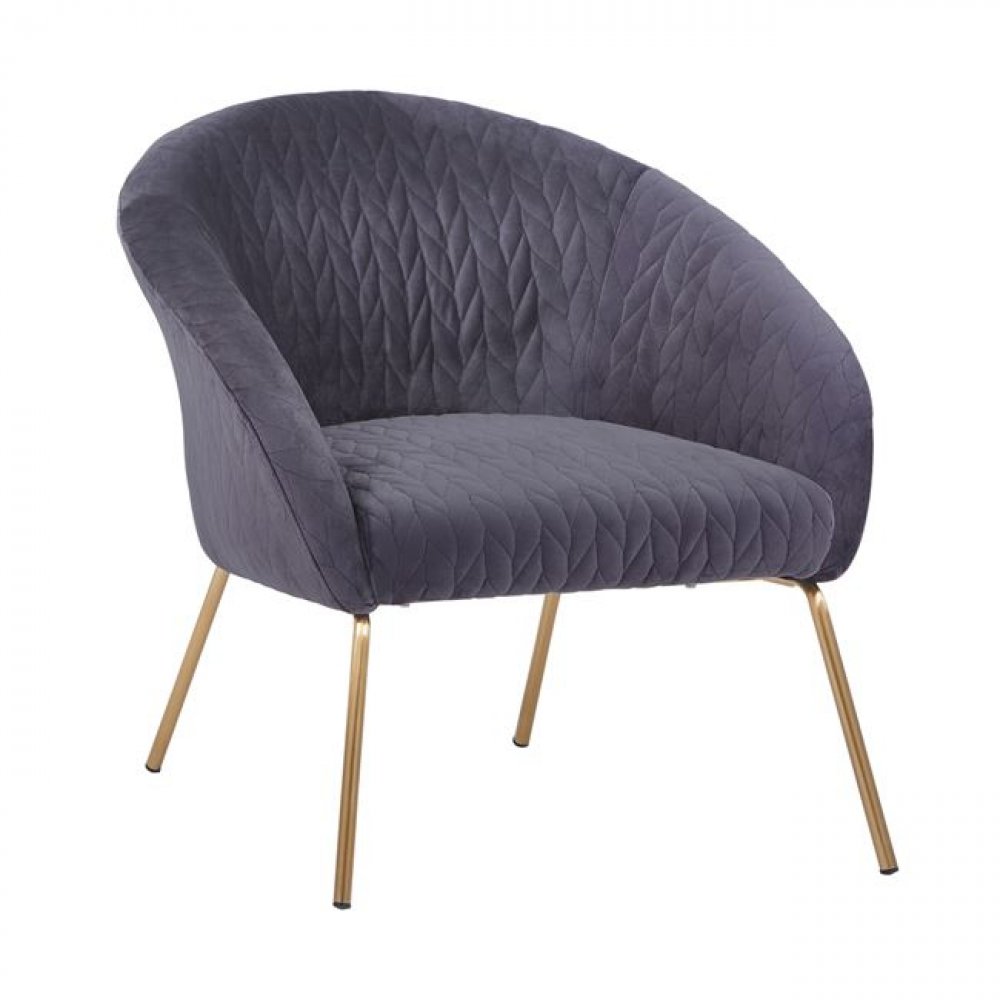 Joyce armchair in gray velvet with gold metal legs