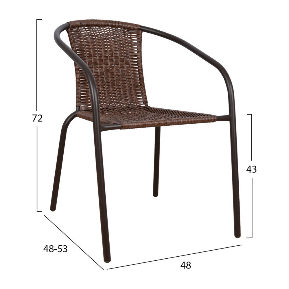 Outdoor-Sessel aus Metall mit Korbgeflecht in Braun