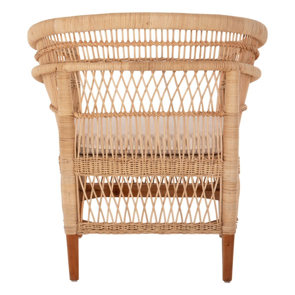SESSEL MALAWI MAHAGONIHOLZ MIT RATTAN IN NATÜRLICH MIT WEIßEM KISSEN 80x70x86Hcm