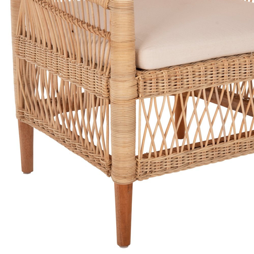 SESSEL MALAWI MAHAGONIHOLZ MIT RATTAN IN NATÜRLICH MIT WEIßEM KISSEN 80x70x86Hcm