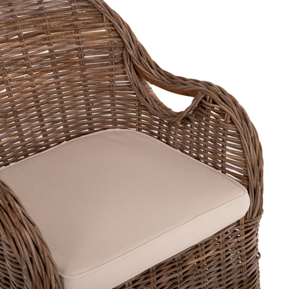 SESSEL KEYLA BRAUNES RATTAN-ECRU-KISSEN 63x65x87Hcm