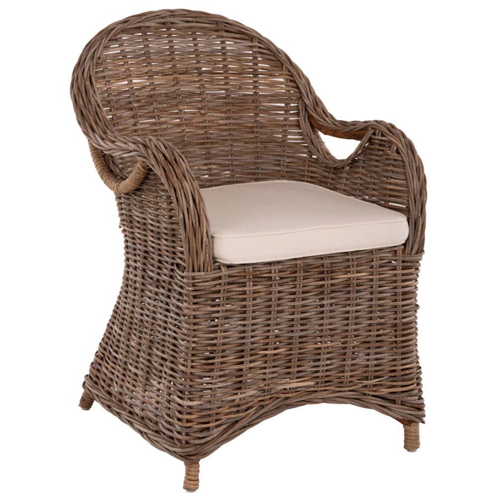 SESSEL KEYLA BRAUNES RATTAN-ECRU-KISSEN 63x65x87Hcm