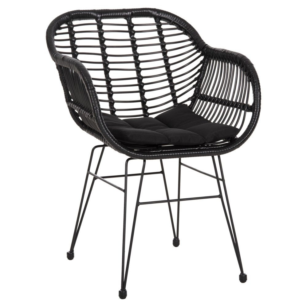 SESSEL MIT SITZKISSEN METALLRAHMEN ALLEGRA SCHWARZ AUS GEFLOCHTENEM RATTAN