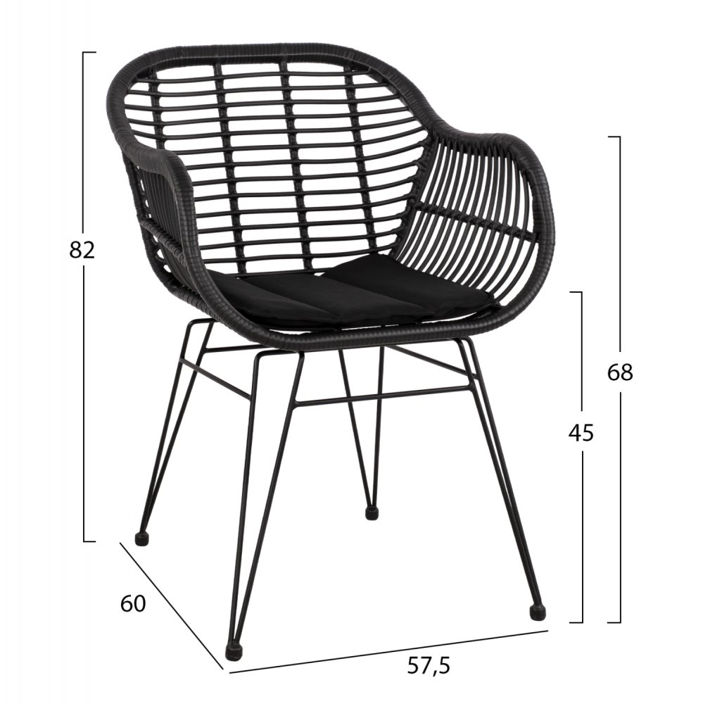 SESSEL AUS METALLBEINEN UND KISSEN ALLEGRA MIT GEWEBE SCHWARZ 57,5x60x82 cm