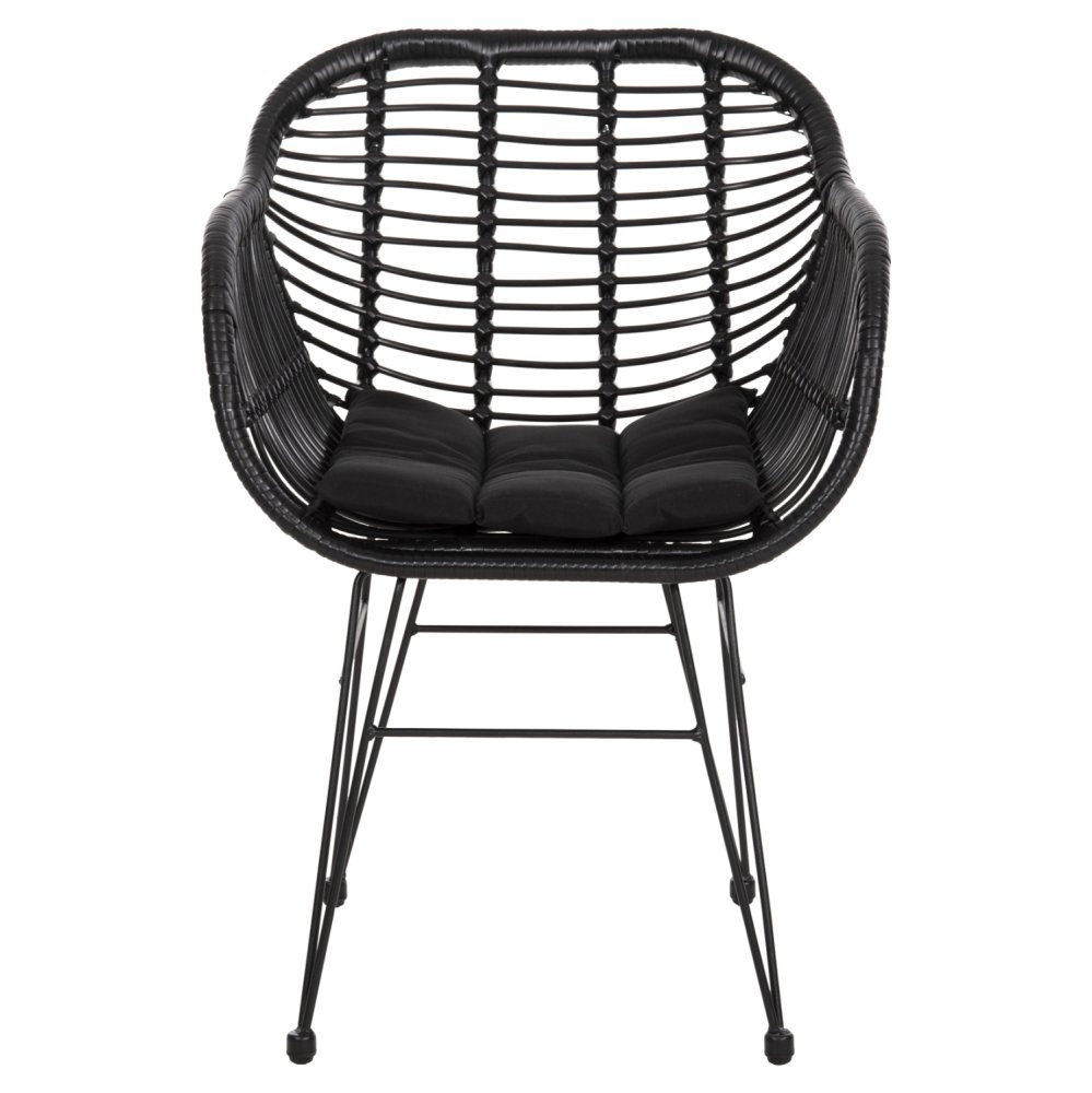 SESSEL MIT SITZKISSEN METALLRAHMEN ALLEGRA SCHWARZ AUS GEFLOCHTENEM RATTAN