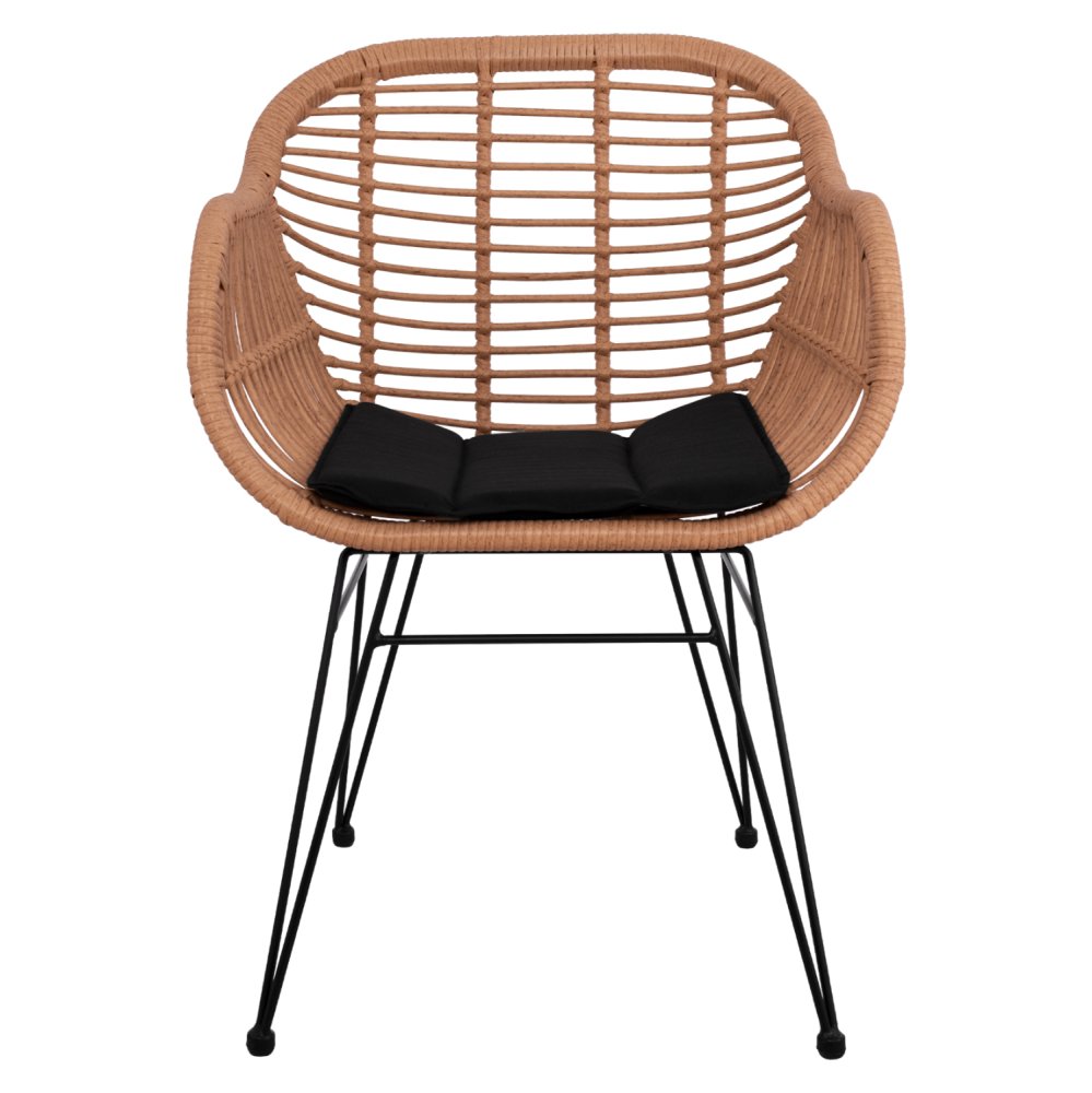 Sessel Allegra | Moderner Außen- und Innen Stuhl Metallskelett und gewebte Weiden in Beige 57,5x60x82 cm