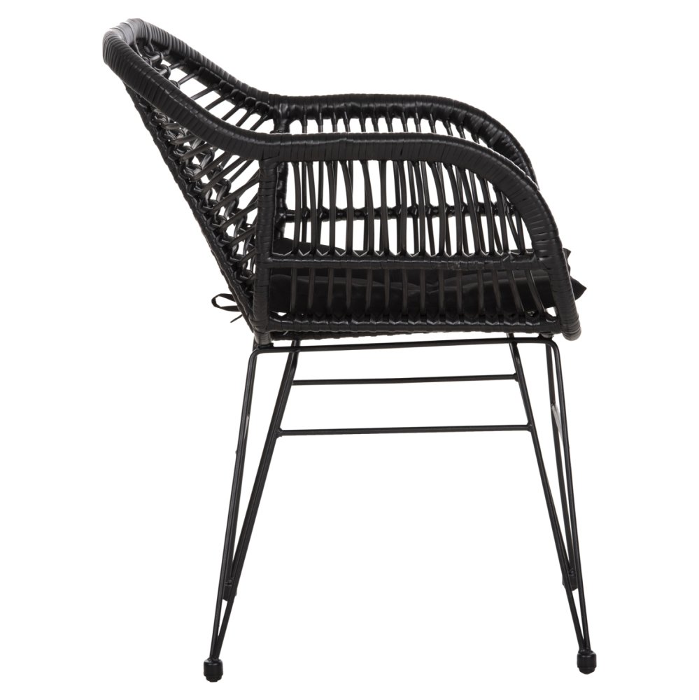 SESSEL MIT SITZKISSEN METALLRAHMEN ALLEGRA SCHWARZ AUS GEFLOCHTENEM RATTAN