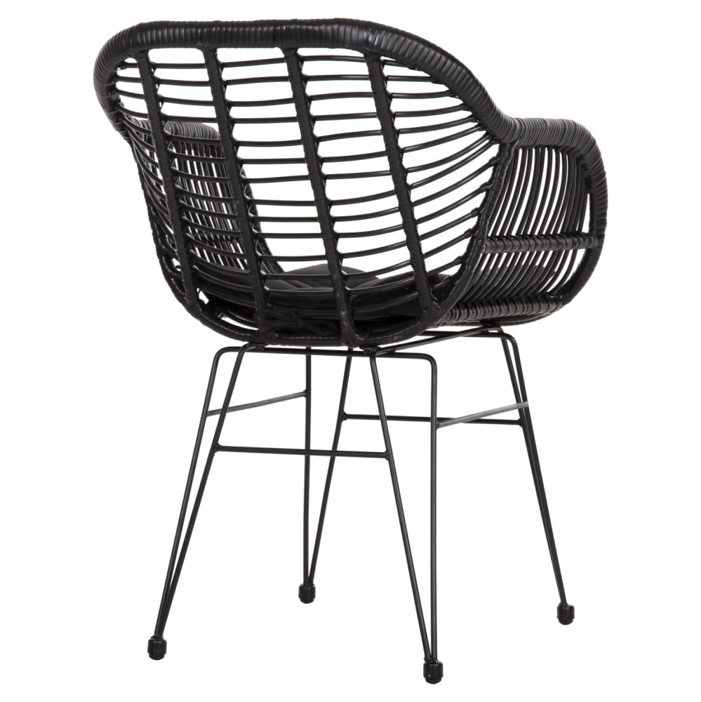 SESSEL MIT SITZKISSEN METALLRAHMEN ALLEGRA SCHWARZ AUS GEFLOCHTENEM RATTAN