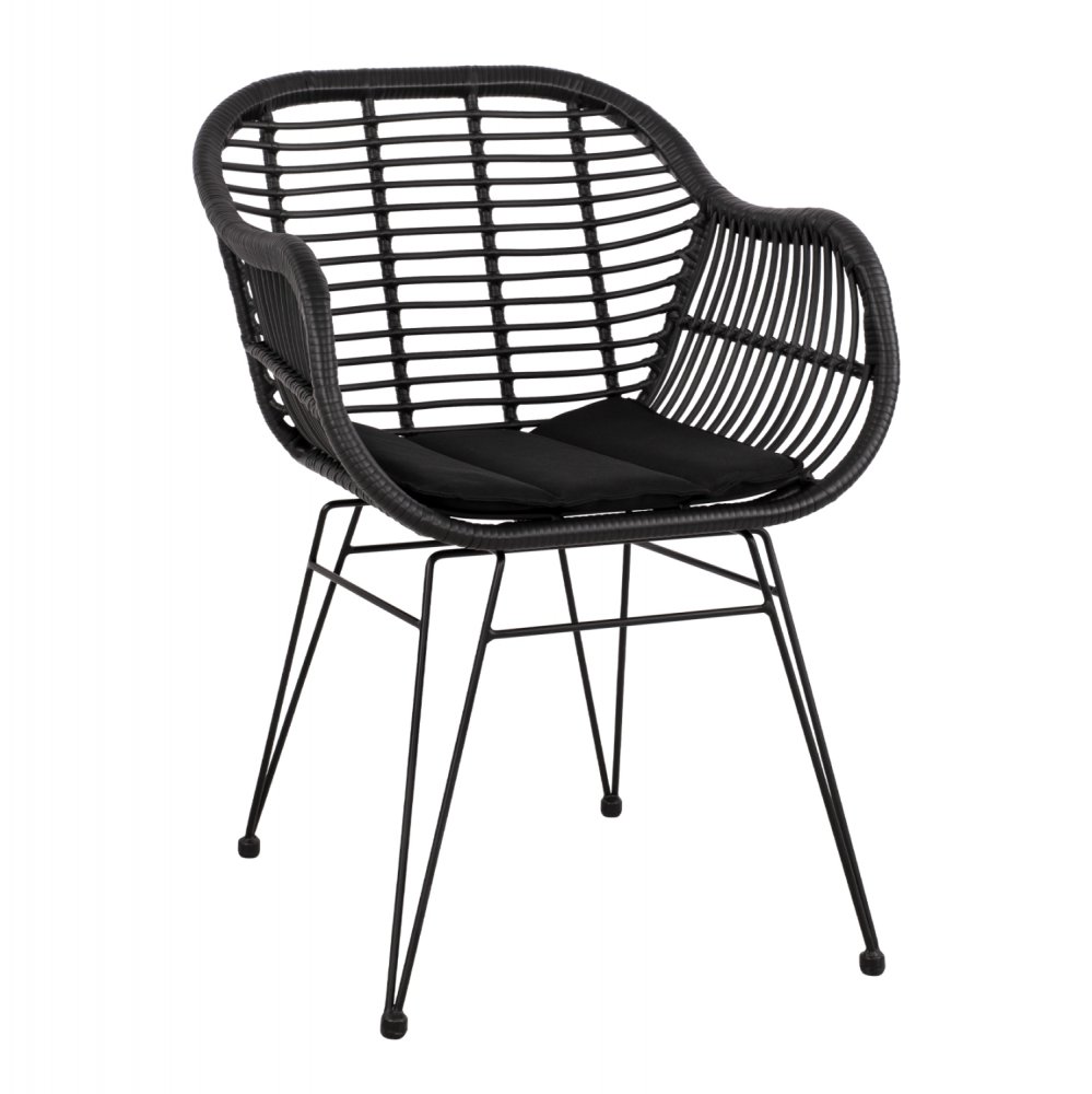 SESSEL AUS METALLBEINEN UND KISSEN ALLEGRA MIT GEWEBE SCHWARZ 57,5x60x82 cm