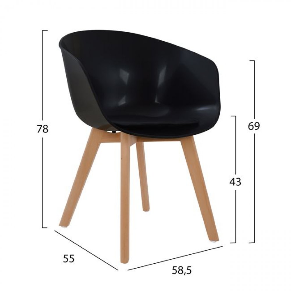 Stuhl PORTHOS, eine Kombination aus Polypropylen und Holz, in Schwarz