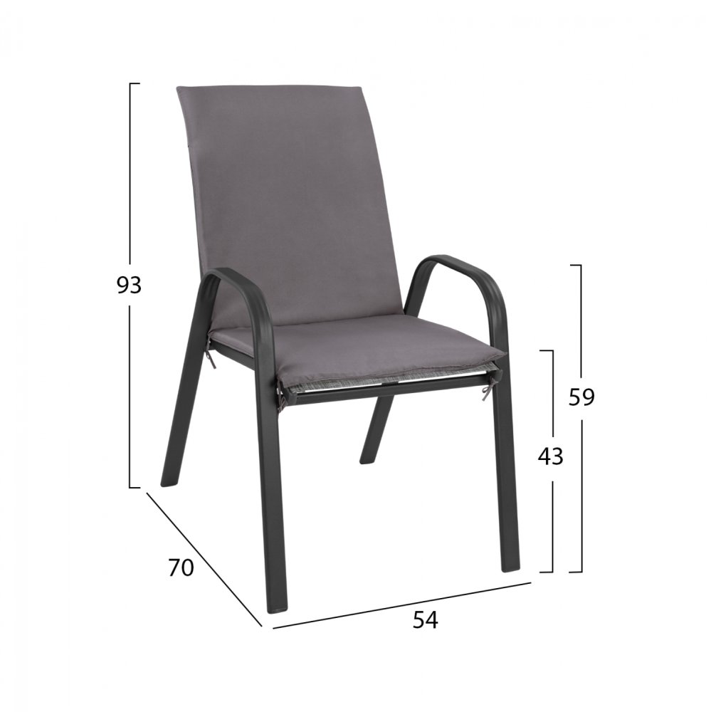 GRAUER METALL-SESSEL MIT GRAUEM KISSEN