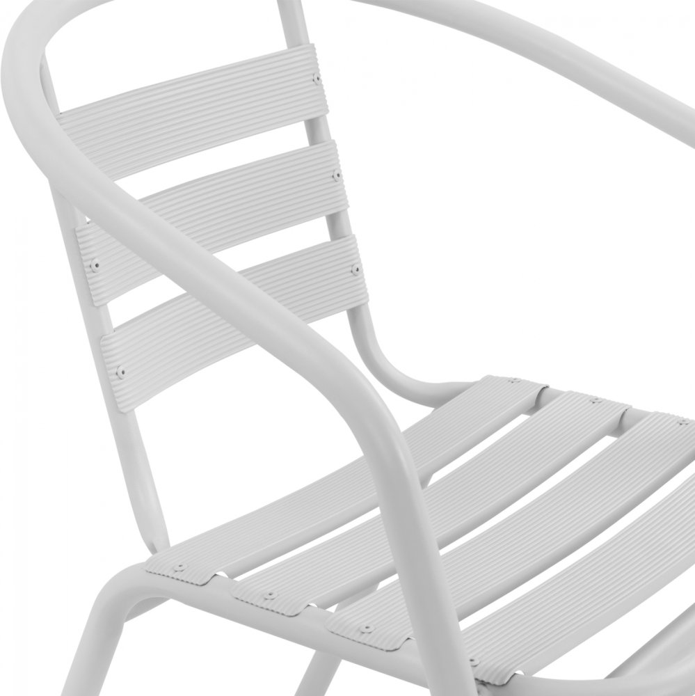 “Laura” bistro chair made of white aluminum with backrest