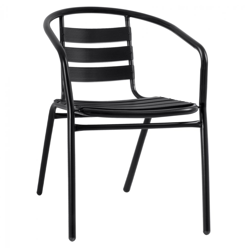 “Laura” bistro chair made of black aluminum with backrest