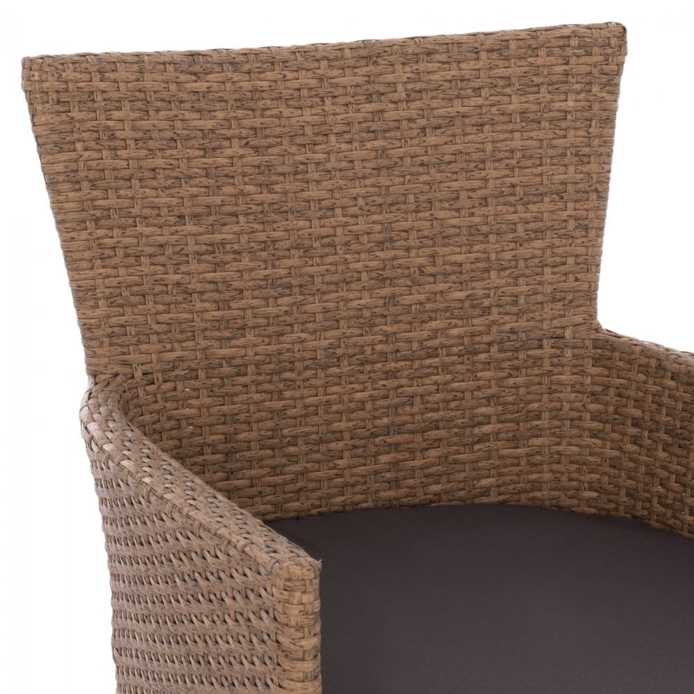 Outdoor-Sessel aus Metall mit Korbgeflecht und Kissen in Braun-Mokka