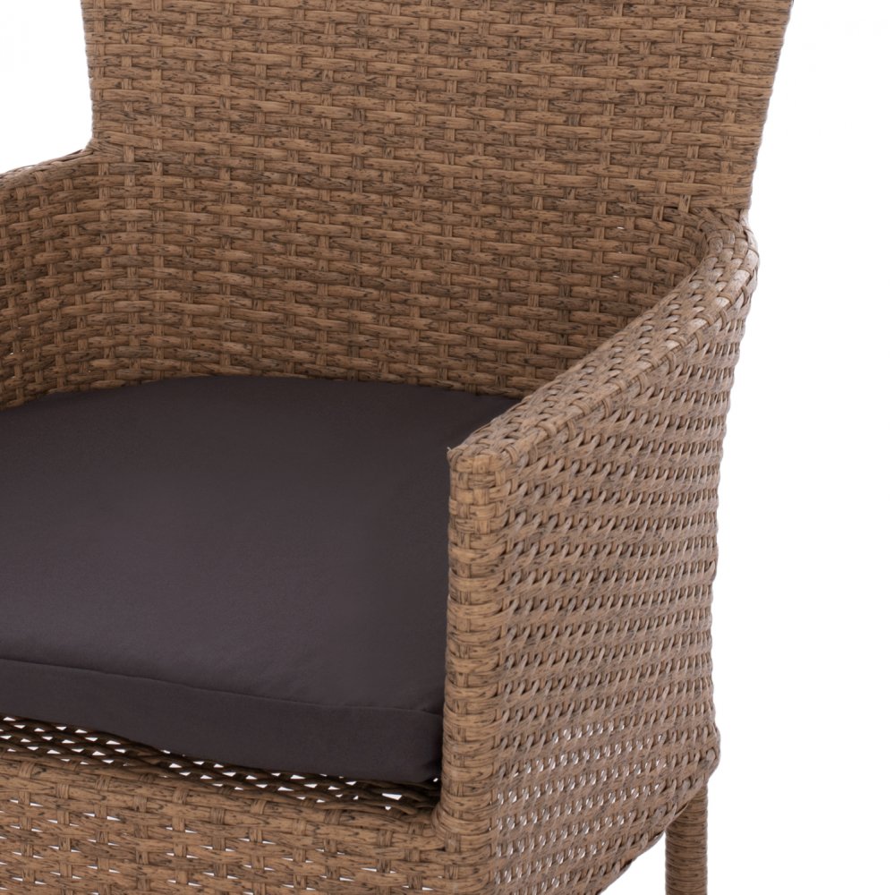 Outdoor-Sessel aus Metall mit Korbgeflecht und Kissen in Braun-Mokka
