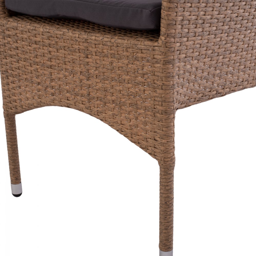 Outdoor-Sessel aus Metall mit Korbgeflecht und Kissen in Braun-Mokka