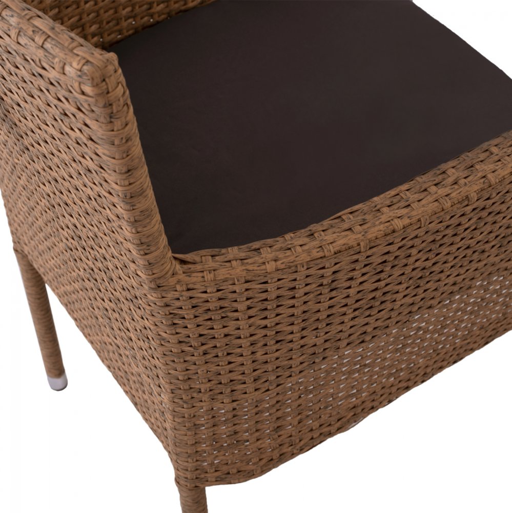 Outdoor-Sessel aus Metall mit Korbgeflecht und Kissen in Braun-Mokka