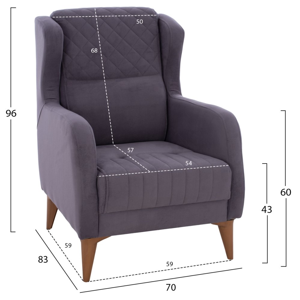 SESSEL "BERZERA HAYES" AUS GRAU SAMT 70x80x98 cm