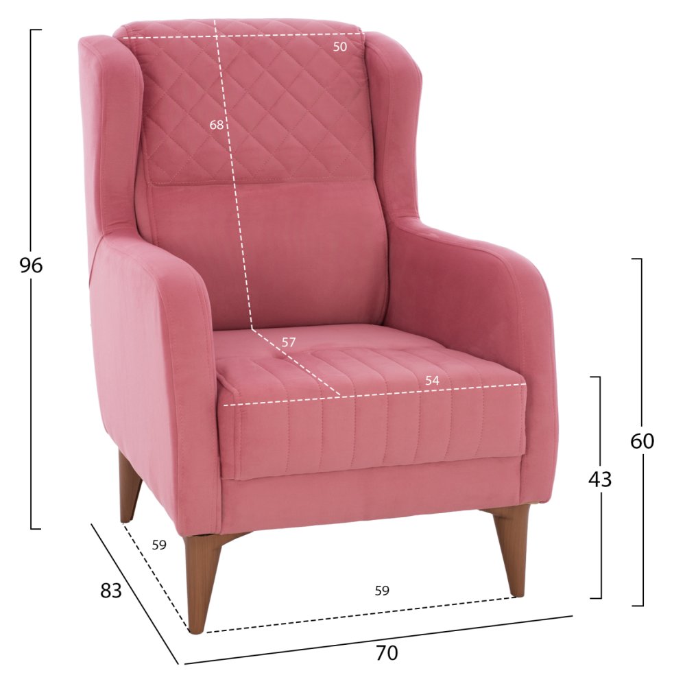 SESSEL "BERZERA HAYES" AUS ROSE SAMT 70x80x98 cm