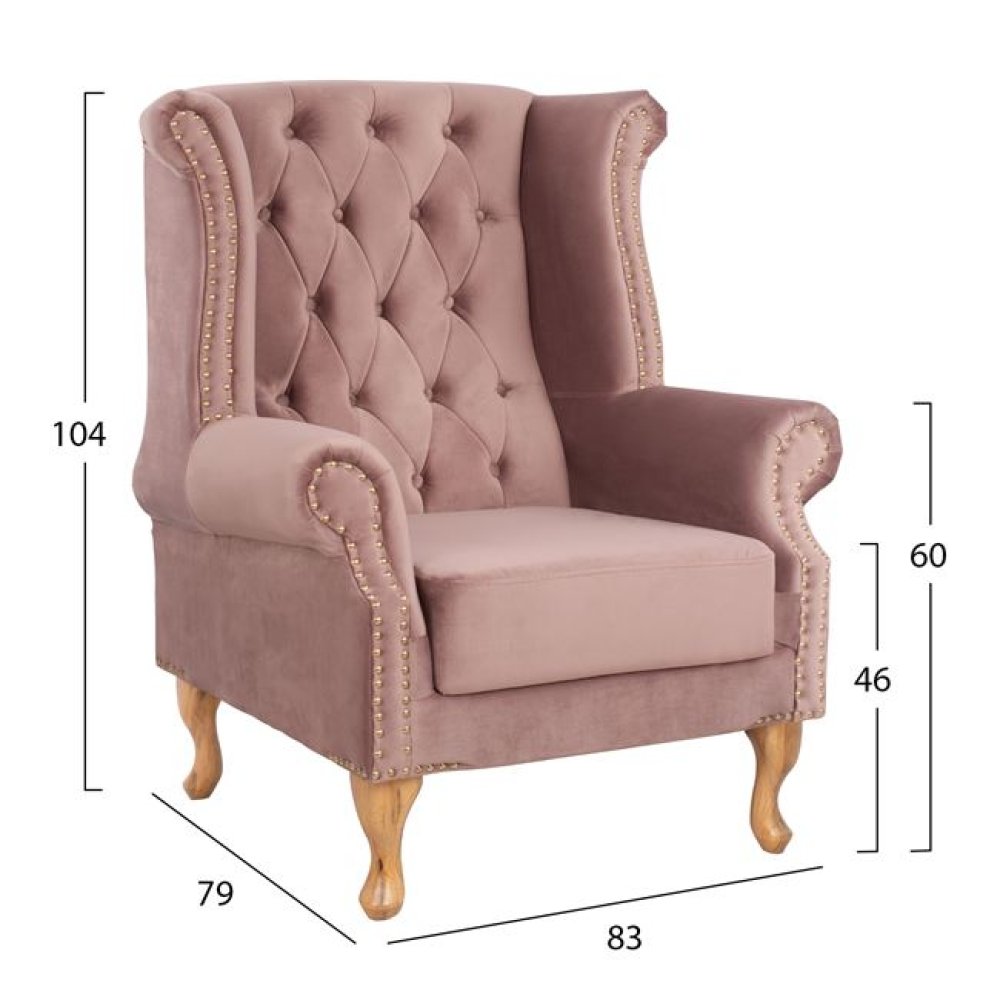Sessel POLINA aus Samt in Farbe Rosé