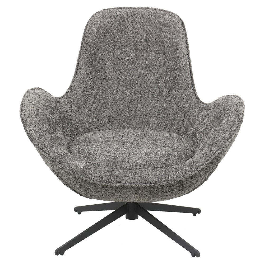 ARMCHAIR SWIVEL GREY BOUCLE FABRIC-BLACK METAL BASE 86x76x87Hcm