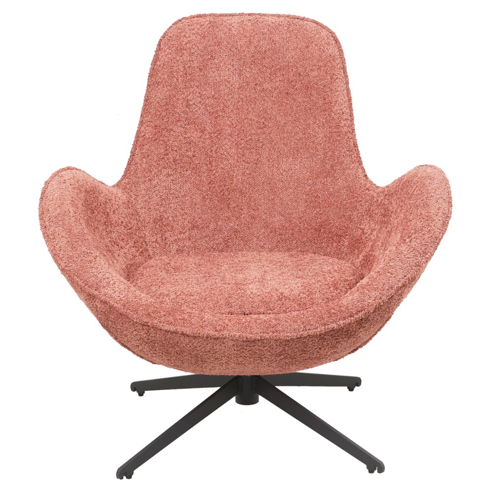 ARMCHAIR SWIVEL PINK BOUCLE FABRIC-BLACK METAL BASE 86x76x87Hcm